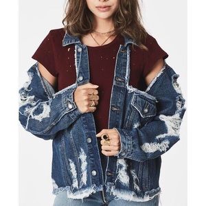 Carmar Denim Oversized Jacket w Cutout Shoulders